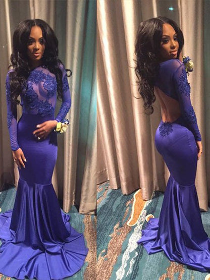 Long Sleeves Mermaid Prom Dress Elegant With Lace Appliques
