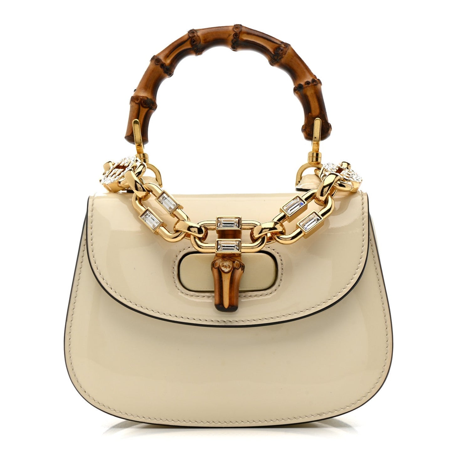 Patent Crystal Mini Bamboo 1947 Top Handle Chain Bag White