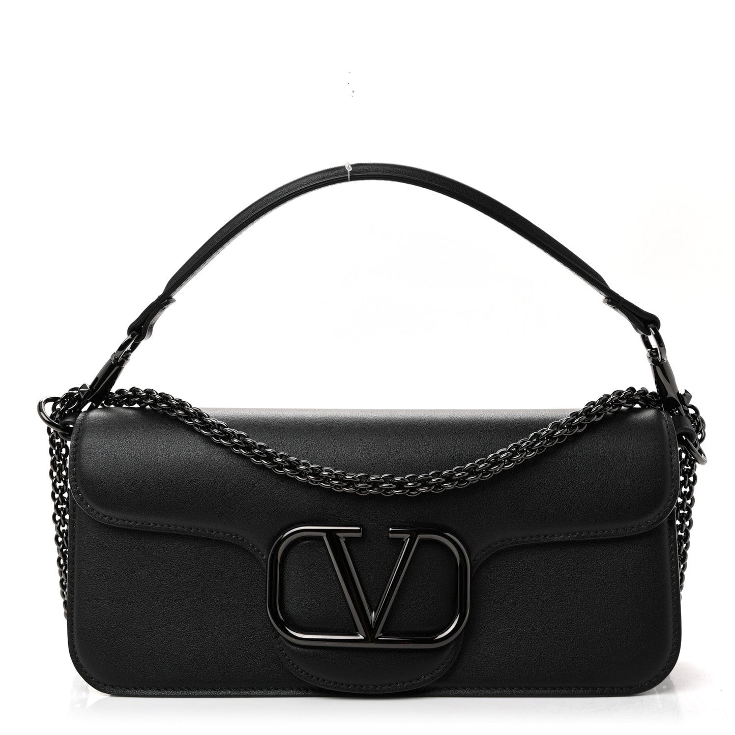 Calfskin Monochrome Vlogo Loco Shoulder Bag Black