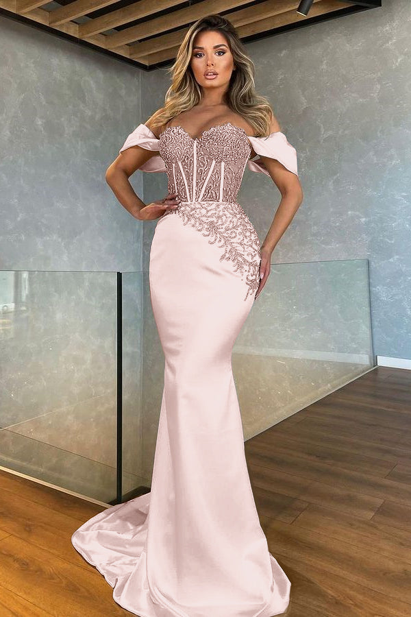 White Sweetheart Mermaid Evening Dress With Appliques