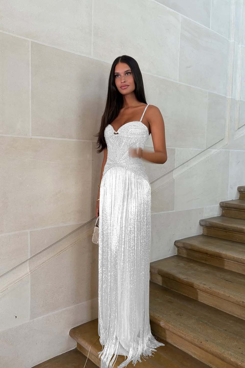 Elegant Sequin Fringe Long Sleeveless Prom Dress with Spaghetti Straps