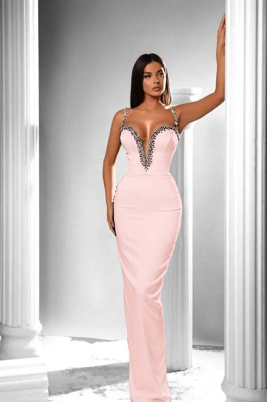 Black V-Neck Long Prom Dress Sleeveless with Beads