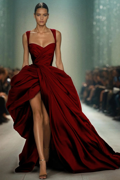 Sleeveless Spaghetti Straps Sweetheart Mermaid Long Prom Dress With Pleated