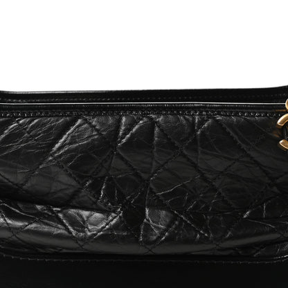 Aged Smooth Calfskin Quilted Medium Gabrielle Logo Hobo Black