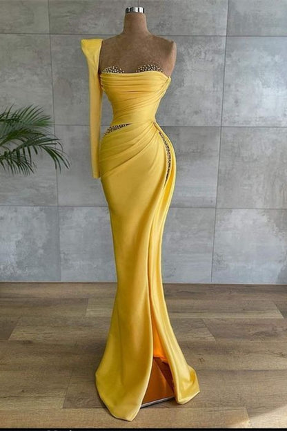 Asymmetrical Prom Dress Yellow With Beading