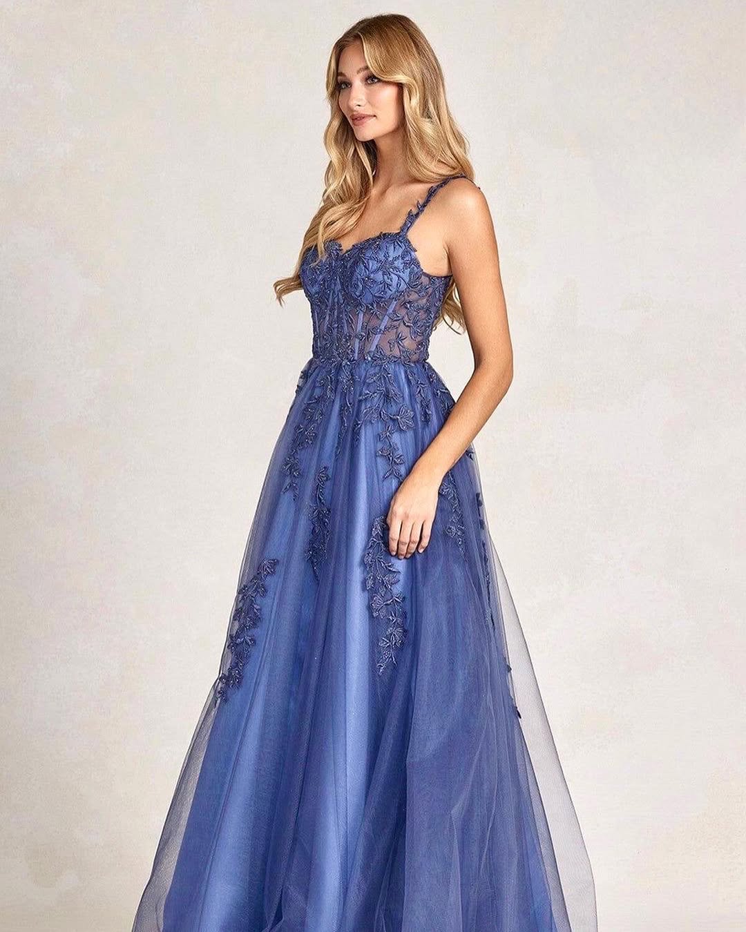 Sleeveless Spaghetti Straps Sweetheart Embroidery A-Line Prom Dress