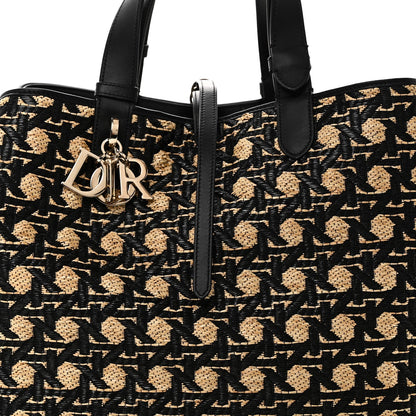 Raffia Calfskin Cannage Large Toujours Black Beige