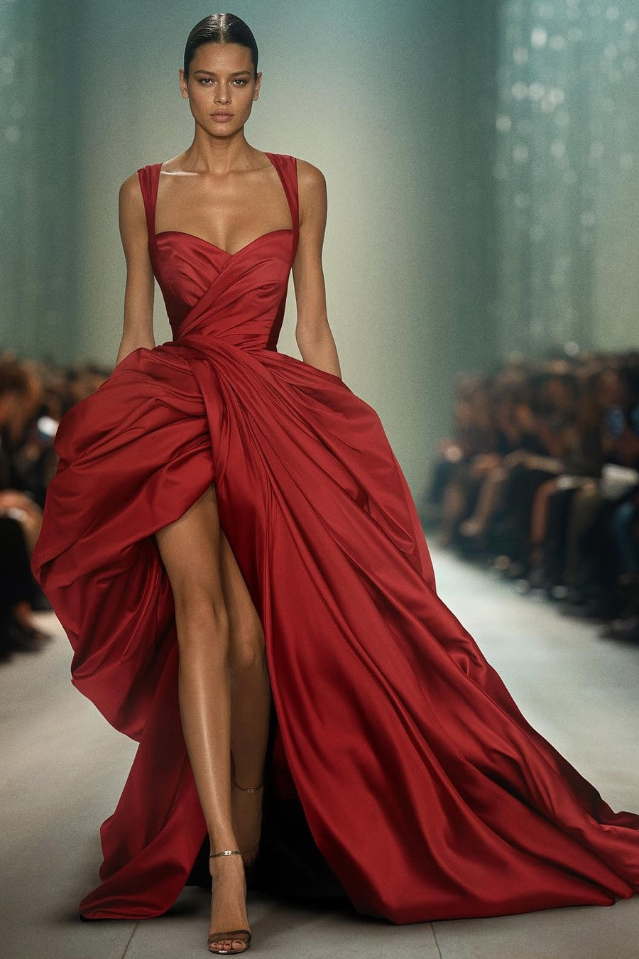 Sleeveless Spaghetti Straps Sweetheart Mermaid Long Prom Dress With Pleated