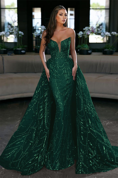 Blue Mermaid Sleeveless Prom Dress Tulle Ruffles With Appliques