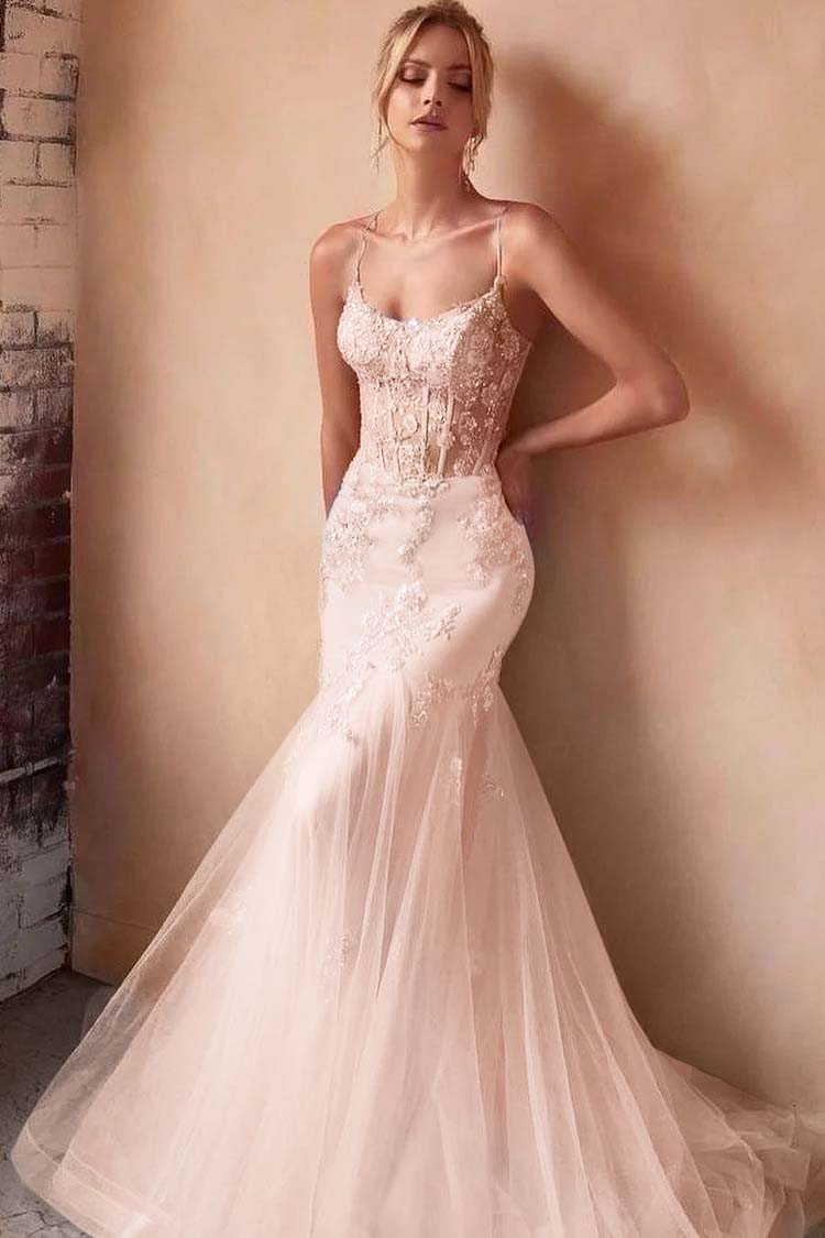 Baby Blue Sleeveless Spaghetti Strap Embroidery Mermaid Prom Dress