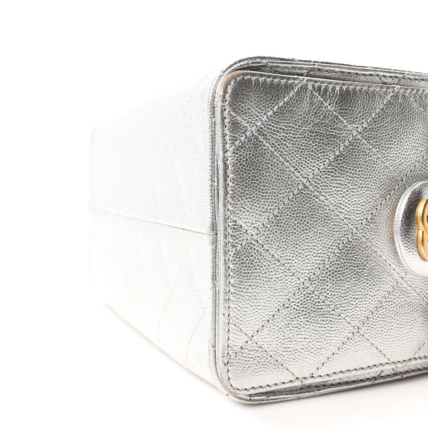 Metallic Caviar Quilted Small Chanel 25 Handbag Silver