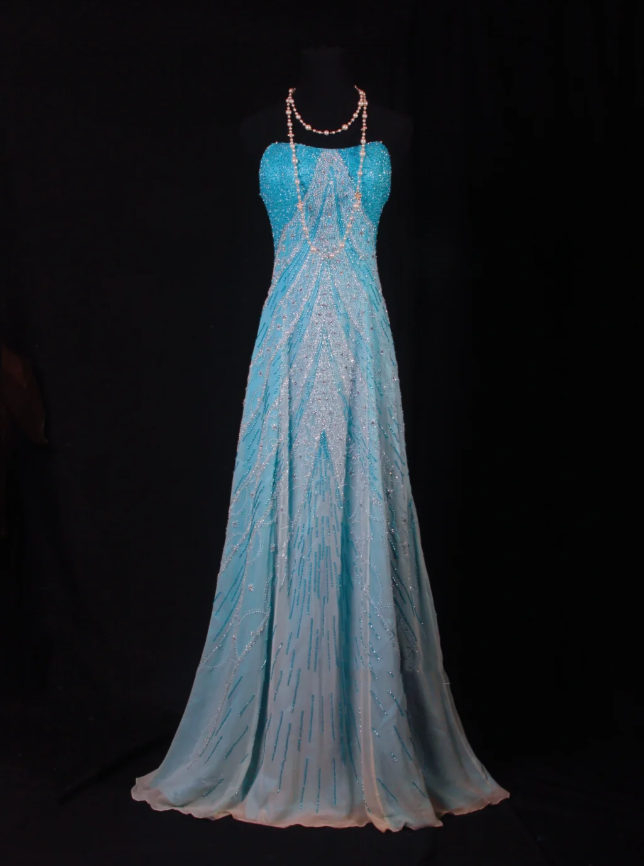 Dreamy Blue Strapless Chiffon Beaded Mermaid Long Birthday Party Dress Formal Prom Dresses D2238