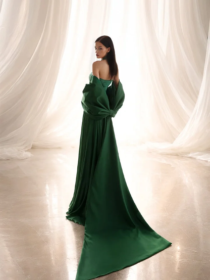 Charming Dark Green Halter Straps Pleated Split Evening Dress With Shawl