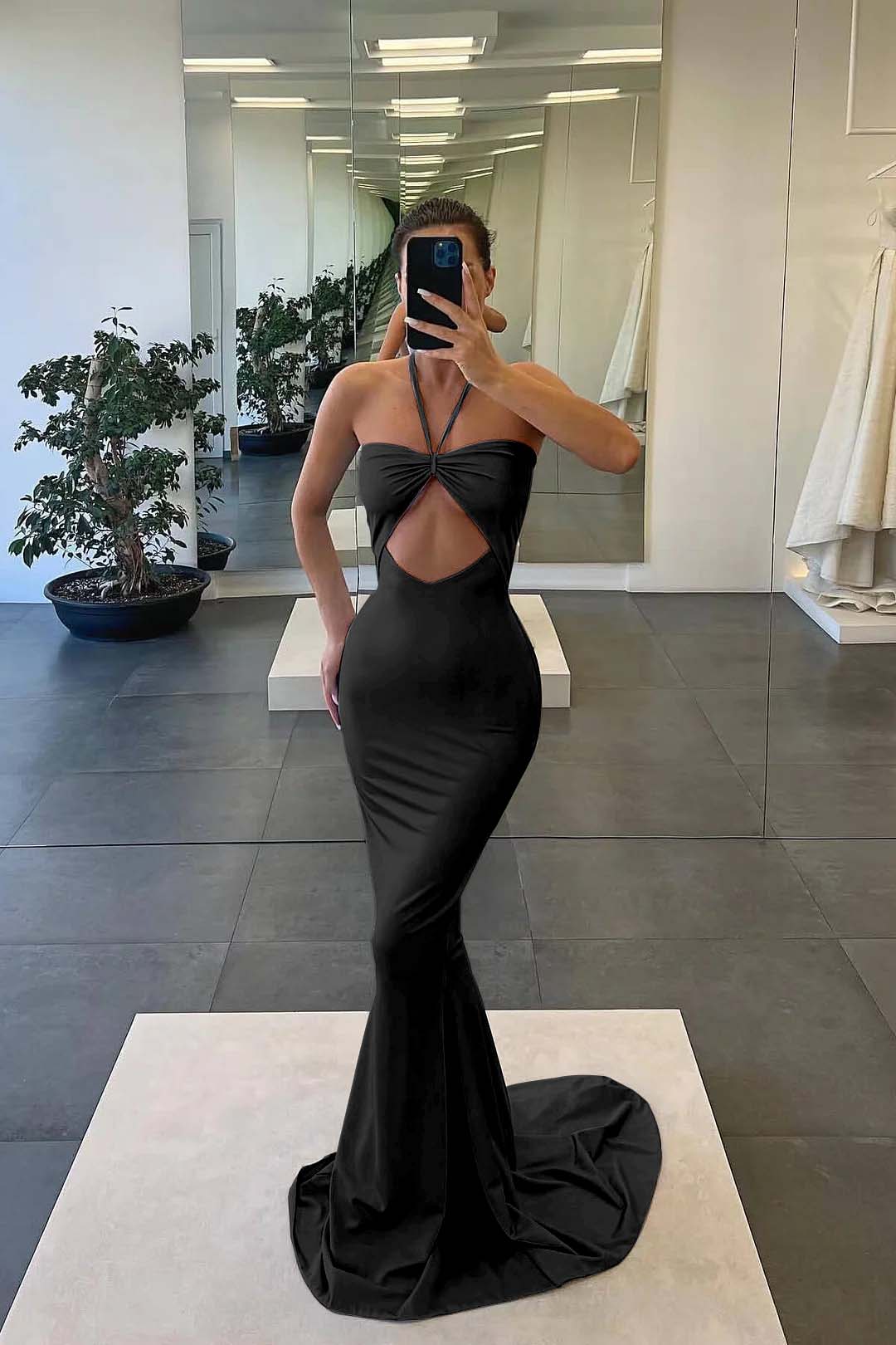 Blue Strapless Mermaid Evening Dress With Sleeveless Online Halter