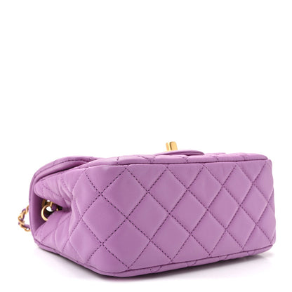 Lambskin Quilted Mini Pearl Crush Flap Purple