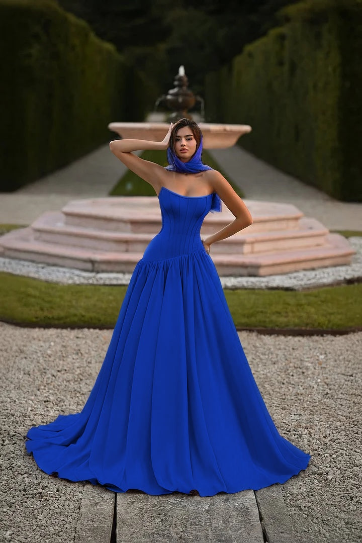 Sky Blue Sleeveless Square A Line Prom Dress With Pleated