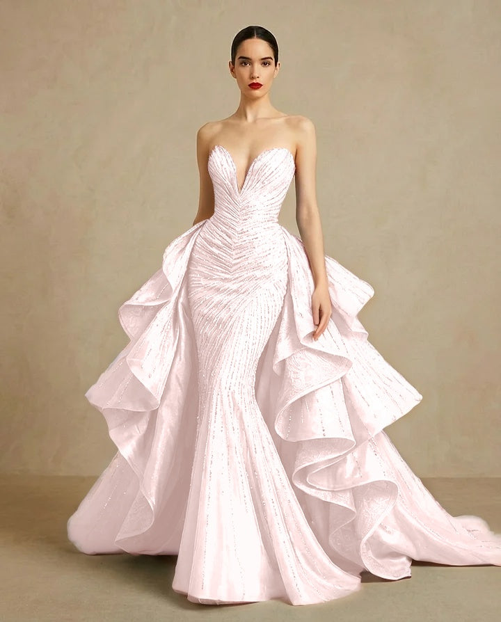 Graceful Sweetheart Sequins Embroidery Mermaid Strapless Evening Dress