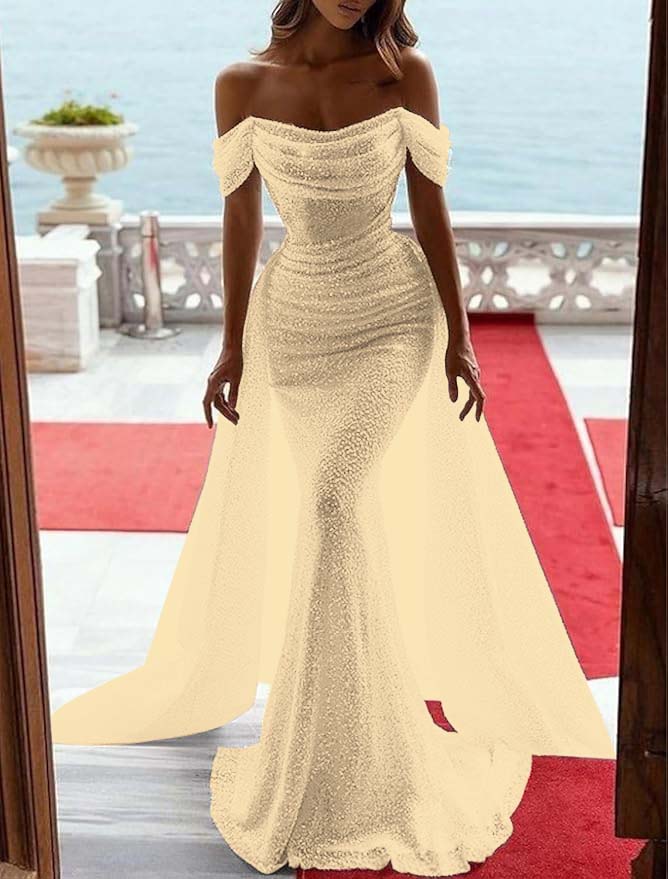 Sequins Off-the-Shoulder Prom Dress Mermaid