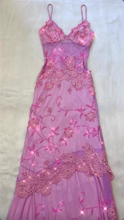 Gorgeous A Line Spaghetti Strap Beaded Lace Tulle Long Prom Dress Evening Dress SH2273