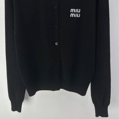 Miumiu 2026 Knit Long-Sleeve Cardigan Black Wool Acrylic Nylon 349049