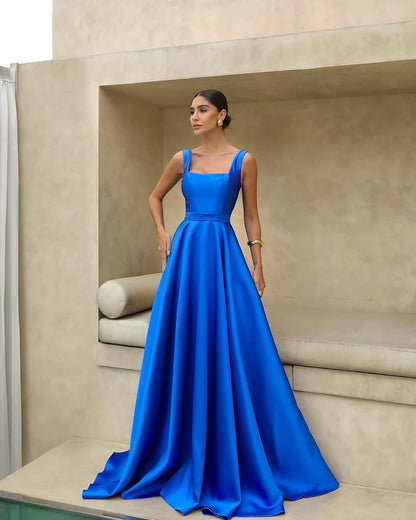 Chic Sleeveless Square A Line Satin Prom Dress