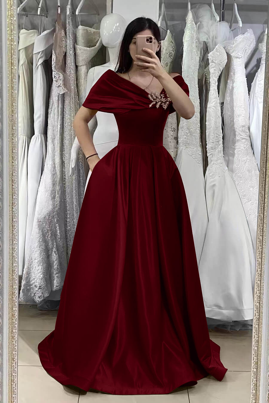 Gorgeous Off-The-Shoulder Mermaid A-Line Prom Dress With Beadings Online Fuchsia