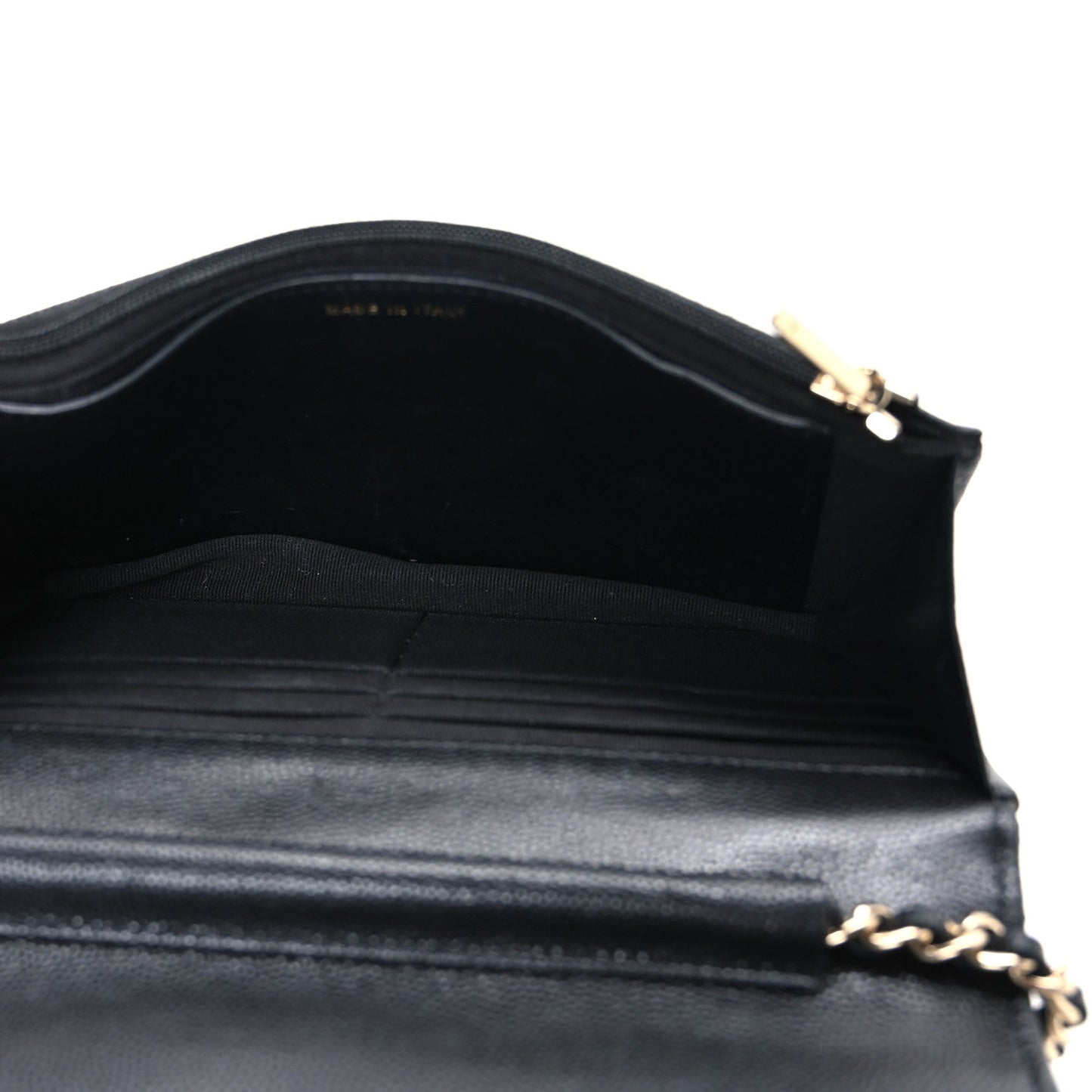 Shiny Caviar Enamel Quilted CC Wallet On Chain WOC Black