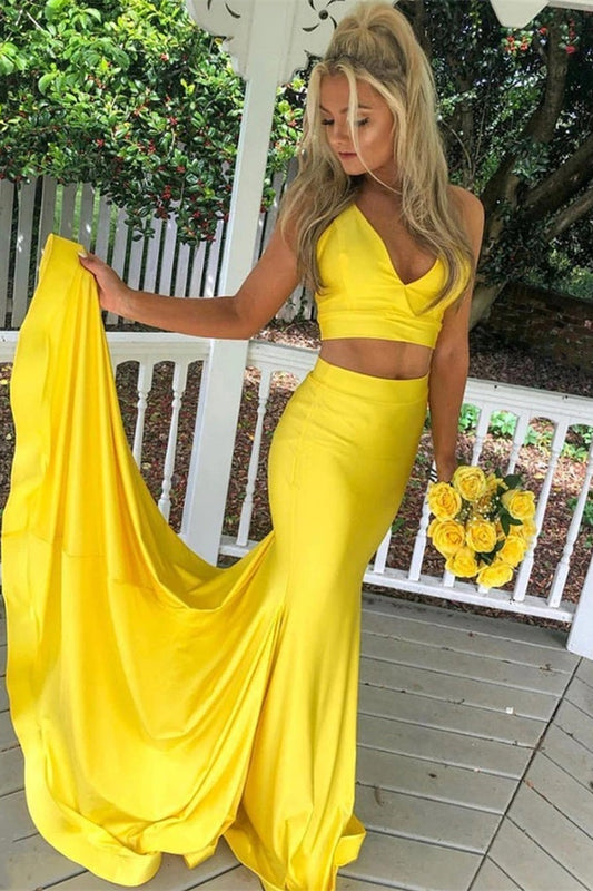 Two Pieces Mermaid Prom Yellow Dress
