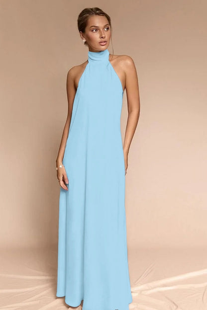 Stunning Halter Backless Sleeveless Long Prom Dress With Pleated