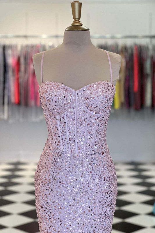 Elegant Sweetheart Mermaid Prom Dress Sequins With Spaghetti-Straps