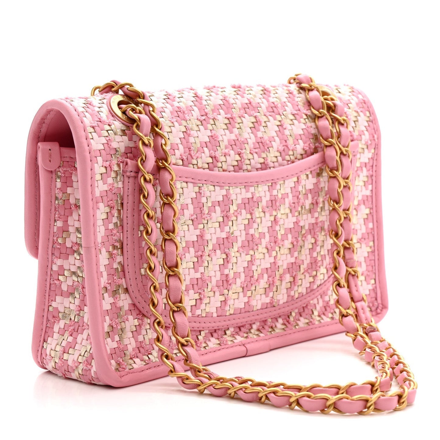 Metallic Lambskin Viscose Woven Flap Pink Gold