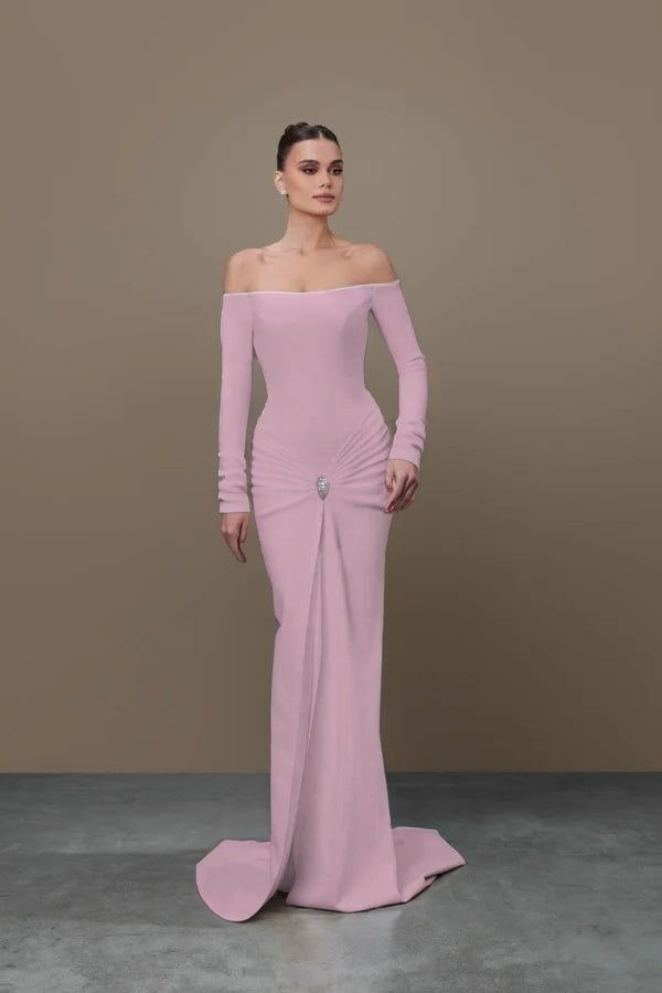 White Long Sleeves Square Strapless Mermaid Prom Dress