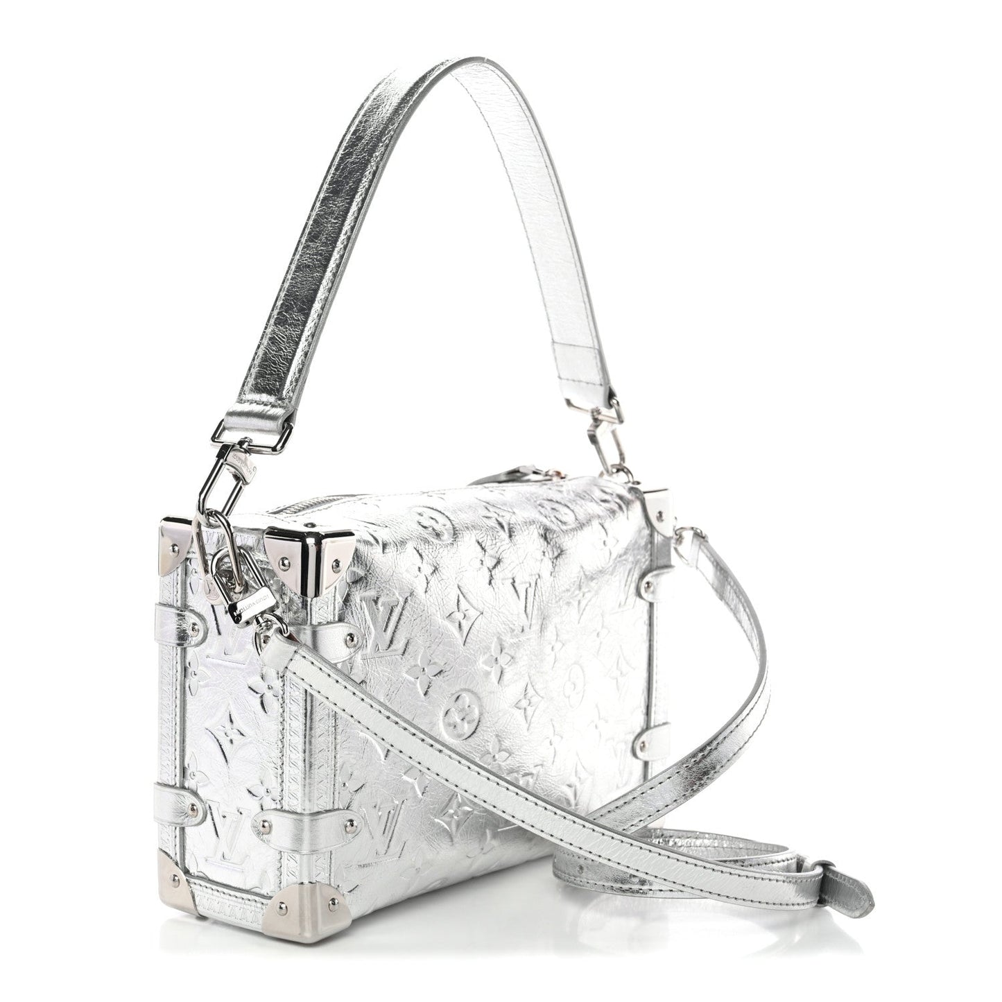 Calfskin Monogram Miroir LV Ski Side Trunk MM Silver