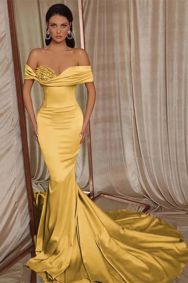 Chic Off-the-Shoulder Mermaid Elegant Evening Dresses Beadings