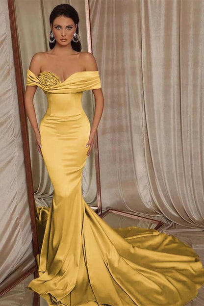 Chic Off-the-Shoulder Mermaid Elegant Evening Dresses Beadings