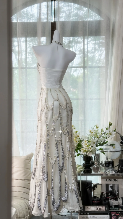 Classy Halter Chiffon Sequin Beaded Mermaid Evening Dress Long Prom Gown D1314