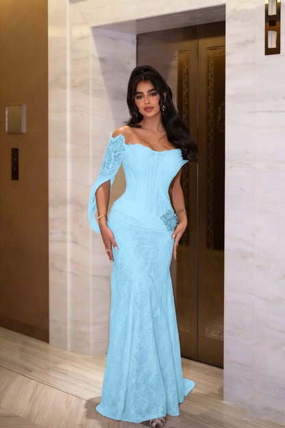 Black Long Sleeves Strapless Mermaid Prom Dress With Embroidery