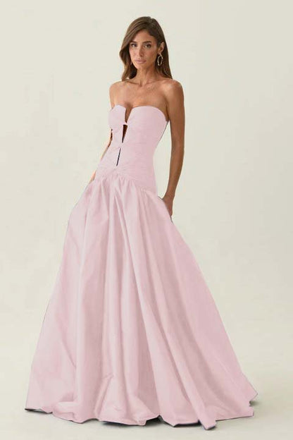 Elegant Dark Navy Sleeveless Strapless Long Evening Dress with Corset