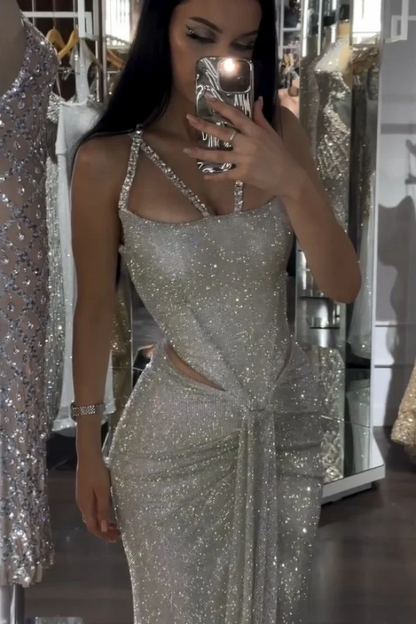 Sparkle Luxurious Beaded Prom Dress With Slit
