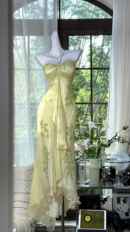 Dreamy Green Mermaid Halter Beaded Chiffon Prom Dress Formal Dress Party Dress SH4026