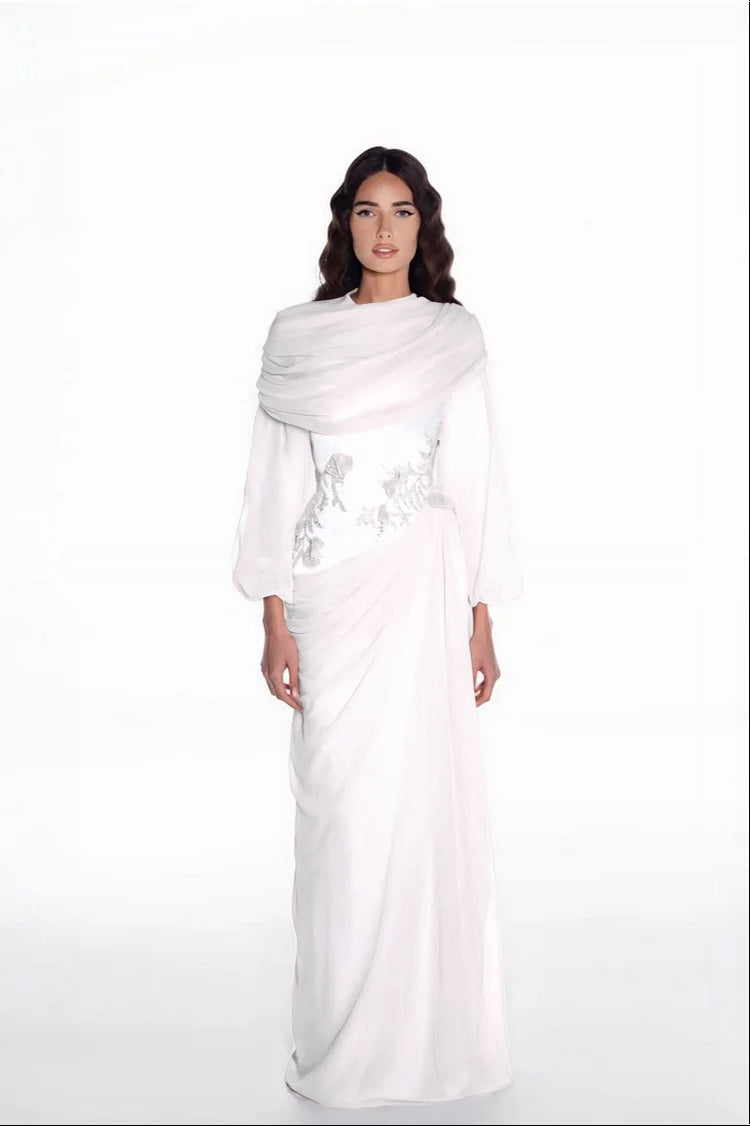Elegant Long Sleeves Hing Neck Mermaid Evening Dress With Appliques