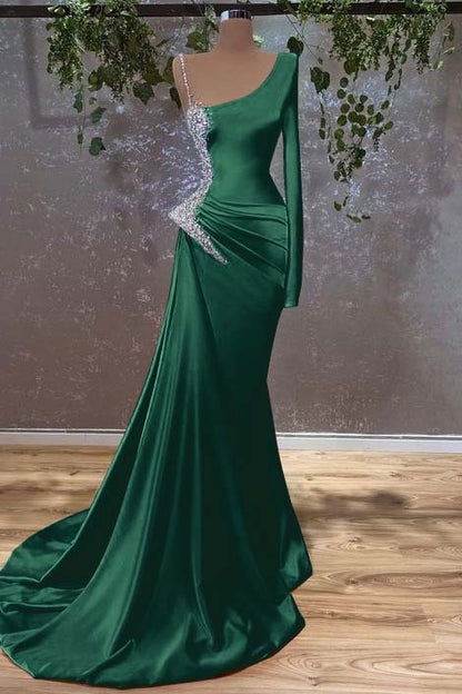 Long Sleeves Mermaid Burnt Orange Prom Dress With Beads