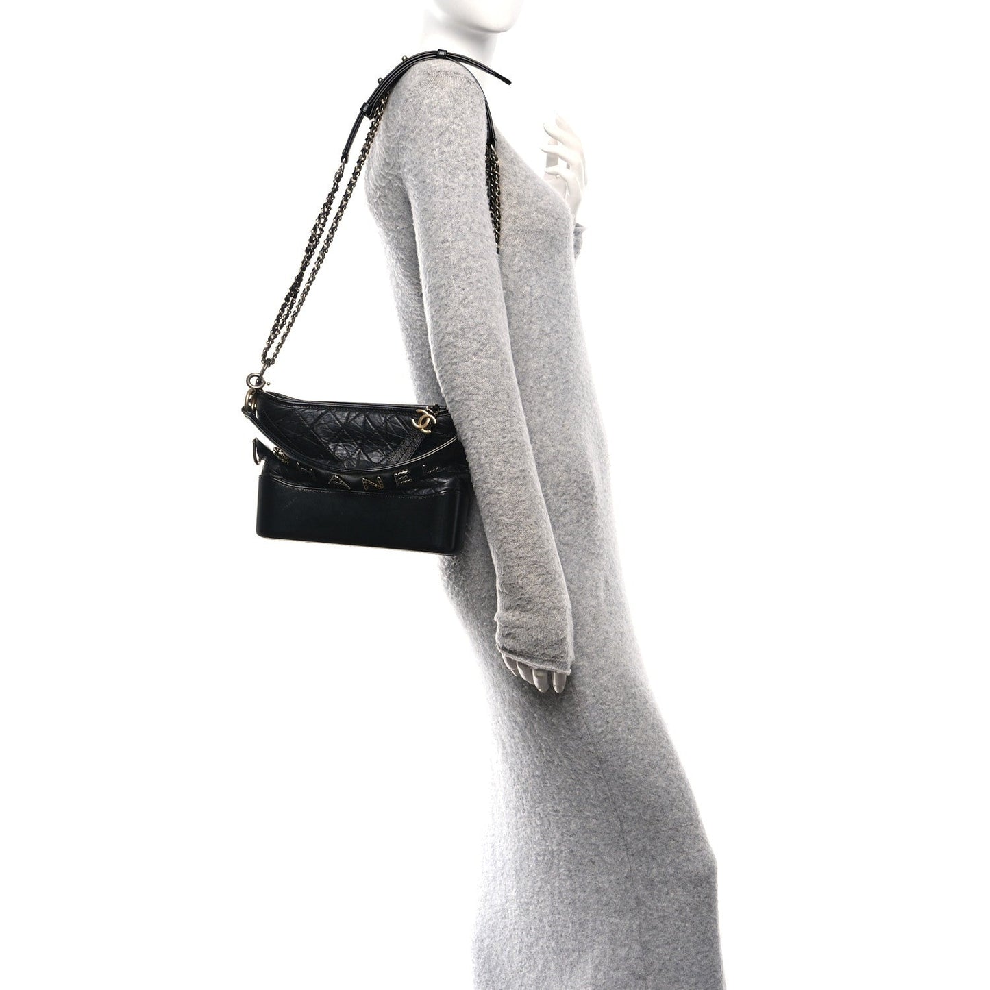 Aged Smooth Calfskin Quilted Medium Gabrielle Logo Hobo Black