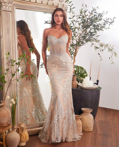 Sleeveless Strapless Mermaid Beads Embroidery Prom Dress