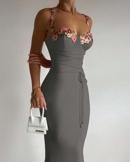 Elegant Customizable Pink Floral Sling Sheath Wrap Prom Dress