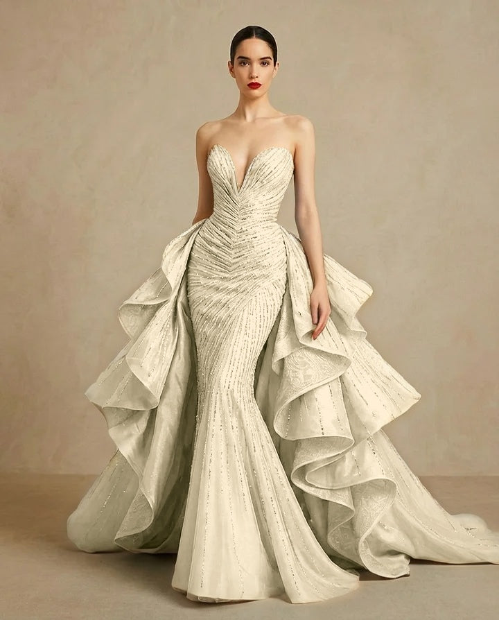 Graceful Sweetheart Sequins Embroidery Mermaid Strapless Evening Dress
