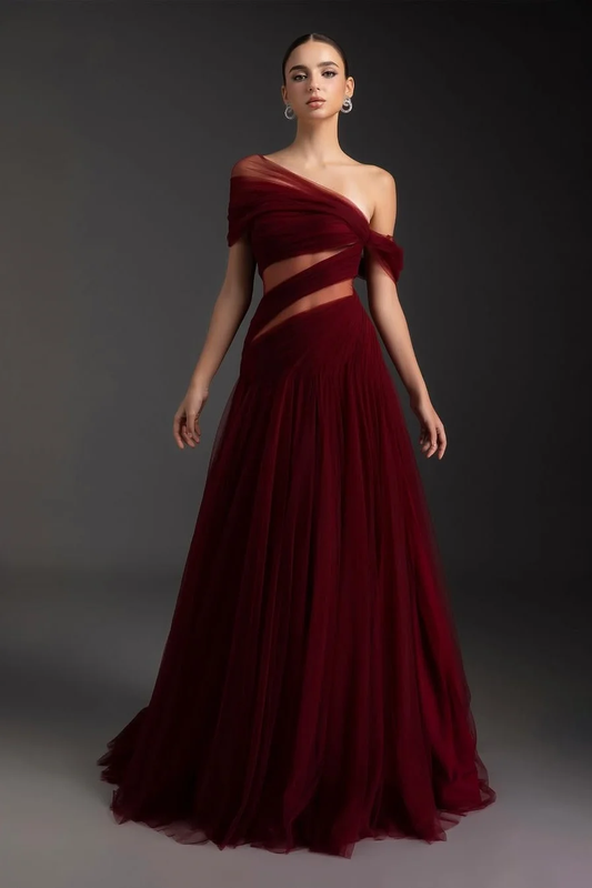 SleevelessOff-Shoulder A-Line Prom Dress