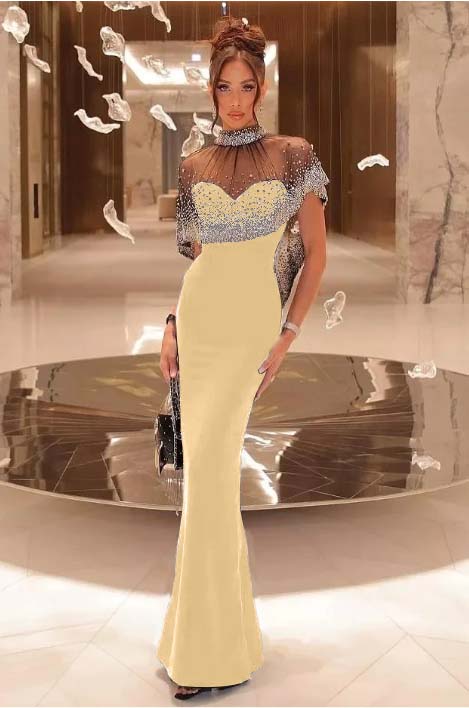 Shinning Black Satin Sweetheart Beaded Sleeveless Mermaid Prom Dress with Shawl
