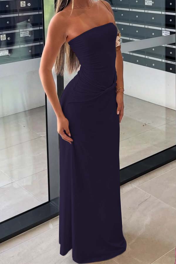 Cream-colored Semi-formal Strapless Pleated Sheath Prom Dress