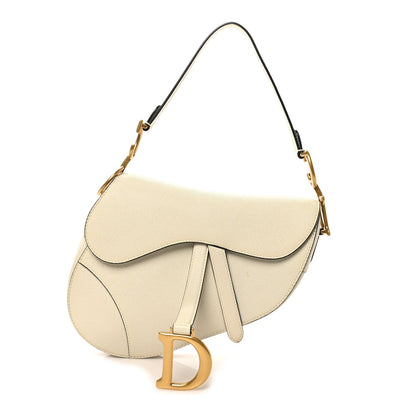 Grained Calfskin Saddle Bag White